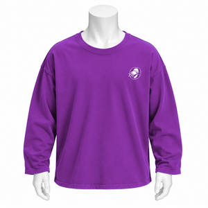 T-shirt à manches longues en coton violet réversible, coupe oversize, effet délavé vintage, épaules tombantes, coupe ample, unisexe, haut décontracté et tendance - Product Image 1