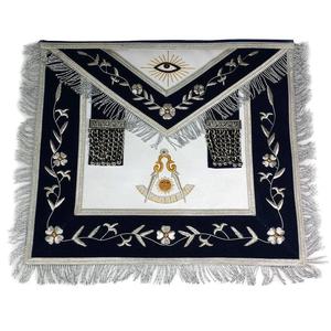 Tablier de maçon de la Franc-Maçonnerie Past Master Blue Lodge - Broderie en fils d'or et d'argent, fabriqué avec un tissu de qualité brodée - Product Image 1