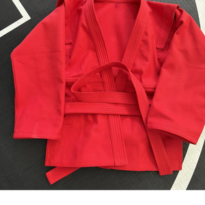Men's <b>Red</b> Sambo Suit Martial Arts Uniform Jacket with <b>Belt</b> and Shorts Set - Product Image 3