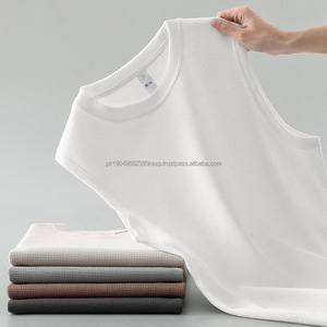 Waffle <b>Vest</b> <b>Men's</b> Summer Cotton Tank Top <b>White</b> Outerwear Sports Fitness Basketball <b>Vest</b> Wide Shoulder Sleeveless T-Shirt - Product Image 1