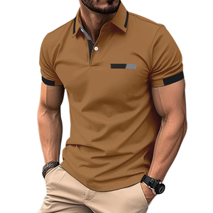 Chemise boutonnée décontractée pour homme, en coton 100% tricoté, à motif uni, avec logo brodé sur le devant, respirante, à manches courtes - Product Image 1