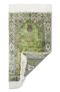 Alfombra de Oración Islámica de Viscosa Verde Medio de Primera Calidad, Elegante Tapete de Oración Musulmán para el Hogar, Viajes y Mezquita, Disponible para la Venta - Product Image 5