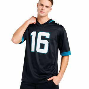Maillot de football américain surdimensionné en mesh pour homme, noir et bleu, streetwear, t-shirt de sport athlétique, fabricant OEM, étiquette privée personnalisée - Product Image 3