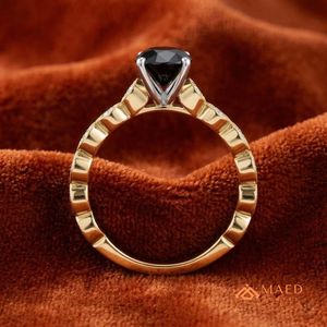 Gold Plated Black Moissanite Cut Engagement <b>Ring</b> for Women Prong Halo Accent Wedding Band Unique Bridal Jewelry Gift Party - Product Image 2