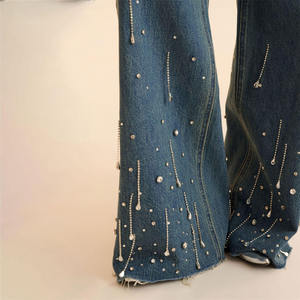 กางเกงยีนส์ผู้ชายสไตล์สตรีทแวร์ แต่งกระดุมปักลายเพชร ระบายอากาศได้ดี ทรงฮิปฮอป ขากว้าง แฟชั่นฤดูใบไม้ผลิ - Product Image 2