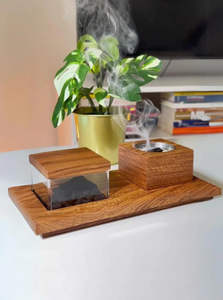 Juego de quemador de incienso Bakhoor minimalista de madera con caja de acrílico, quemador de carbón Mabkhara Oud, bandeja de madera, decoración para el hogar - Product Image 4