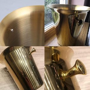 Cubo enfriador de vino de acero inoxidable con acabado dorado OEM, 5L, con soporte y asas, para champán, hielo, hotel, restaurante, fiestas - Product Image 4