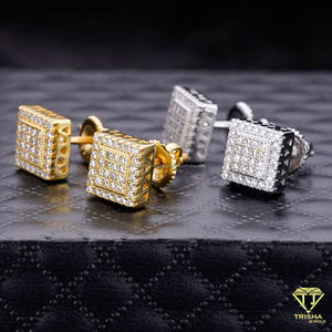 Elegant VVS Lab Grown <b>Diamond</b> <b>Square</b> <b>Earrings</b> 925 Sterling Silver Sparkling Border Design Jewelry For Importers - Product Image 6