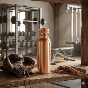 Ensemble de 2 bouteilles d'eau en cuivre (700 ml, uni) – Paire de bouteilles en cuivre traditionnelles – Ensemble de vaisselle en cuivre durable - Product Image 1