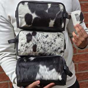 Natural Genuine Leather Hair On Toiletry Bag Luxury Travel Wash Bag Wholesale Exotic Cowhide <b>Shaving</b> Dopp <b>Kit</b> LHON-0010 - Product Image 3