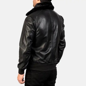 Chaqueta Bomber de Cuero Genuino Negro para Hombre con Forro de Piel, Cierre de Cremallera, Resistente al Viento, Estilo Motociclista, Corte Regular - Product Image 3