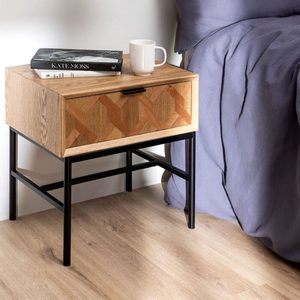 Wood Farmhouse Nightstand with 2 <b>Drawers</b> Contemporary Geometric Wood Grain Bedroom Furniture <b>Walnut</b> Finish - Product Image 2