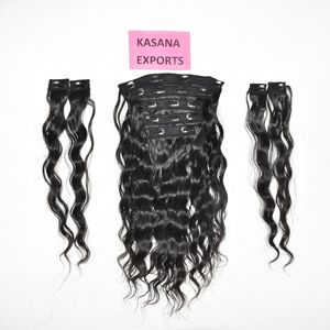 Extensiones de Cabello Humano Indio con Clip, Sin Procesar, Cutícula Alineada, Remy, Cabello Virgen de Templo Indio, 100% Natural, Color Negro, para Mujeres - Product Image 1