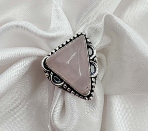 Natural Rose Quartz Trillion Cabochon <b>Ring</b> Silver Plated Vintage Statement Gemstone <b>Ring</b> <b>Adjustable</b> Women Jewelry Wholesale - Product Image 5