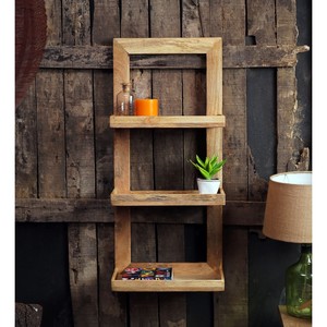 Estante de Pared de Madera de Mango Hecho a Mano, 3 Niveles, Acabado Natural, Venta al por Mayor en India - Product Image 3