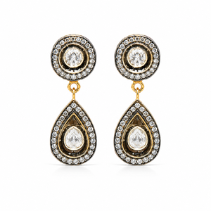 Pendientes Colgantes Vintage Victorianos de Dos Tonos al por Mayor, Pendientes de Gota con Circonita Cúbica Polki de Primera Calidad en Forma de Pera, Joyería de Plata Antigua - Product Image 1