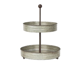 Plateau rond en métal à deux niveaux, en fer galvanisé, support de présentation pour desserts, décorations de gâteaux, support de service pour cupcakes de mariage, nouveau design - Product Image 1