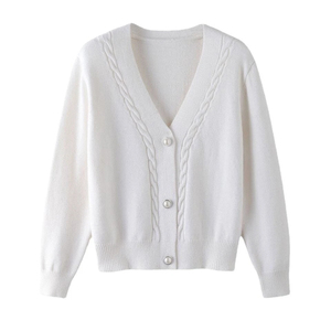 Cardigan en tricot brodé à col en V pour femme, manches longues, ouvert sur le devant, décontracté, tendance, vêtement d'extérieur doux et chaud pour l'automne et l'hiver - Product Image 1