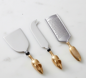 3 Piece Stainless Steel <b>Cheese</b> Knife Set With Gold Mouse Shaped Handles Spreader <b>Grater</b> Tools For Kitchen Use - Product Image 1