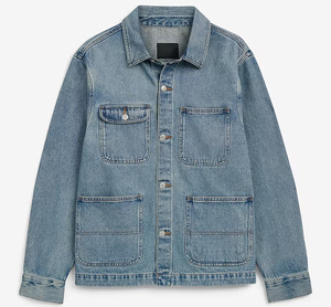 High Quality Loose Fit Long Turn Collar White Denim <b>Jacket</b> Men's 100% Cotton Winter Casual Wear Button Front Vintage Style - Product Image 3