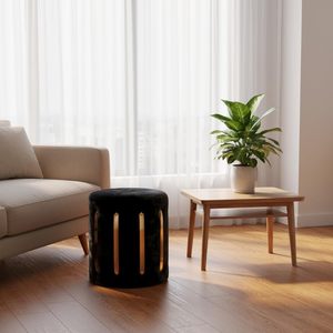 Velvet Round Golden Multiple Strip Ottoman Office Stool Foot Rest Stool Linen Fabric Padded Seat <b>Pouf</b> Ottoman with Round Shape - Product Image 2