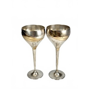 Vintage Stainless Steel Cocktail <b>Goblets</b> Gold Rimmed Handmade Bell Shape Party <b>Wine</b> Glasses Set of 2 - Product Image 5