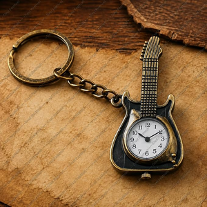 Llavero con Reloj de Bolsillo de Metal Vintage con Diseño de Guitarra, Mini Reloj de Cuarzo con Cadena para Regalos - Product Image 3