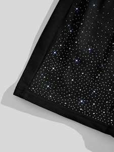 Shorts pour hommes noirs à imprimé pailleté avec motif à pois scintillants, taille élastique avec cordon de serrage, vêtements décontractés d'été - Product Image 2