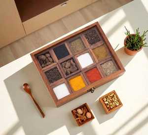 Sheesham Wood <b>Spice</b> <b>Box</b> with Spoon: Masala Dabba Kitchen Storage - Product Image 5