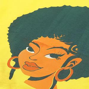 Crop top jaune pour femme avec imprimé de personnage afro Coupe régulière Manches trois quarts T-shirt décontracté - Product Image 5