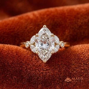 Marquise Cut Moissanite Halo Bridal Engagement <b>Ring</b> for Women Gold Plated Wedding & Anniversary Gift - Product Image 4