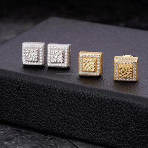 Boucles d'oreilles carrées en moissanite tendance, en argent sterling 925, style hip-hop de luxe, serties de diamants - Product Image 1