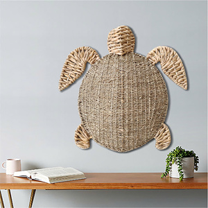 Décoration murale en feuille de rotin naturel tissé à la main, art nautique bohème de style plage côtière - Product Image 5