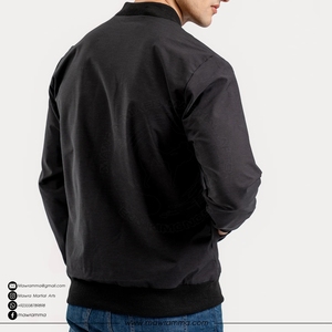Men's Black Bomber <b>Jacket</b> Casual Zipper Closure Solid Color Polyester Regular Fit Turn-down Collar Autumn Wear For Unisex - Product Image 2