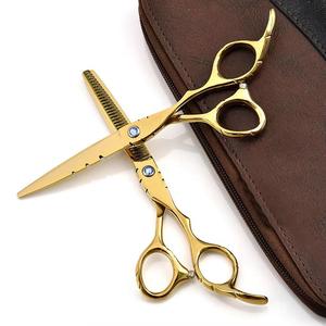 Gold <b>Thinning</b> Scissors Set Stainless Steel Right Handed Long Handle Hair Salon Tools Blunt Tip Professional Grade - Product Image 4