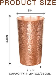 Verre à boire en cuivre de qualité supérieure, finition martelée élégante, fabricant de confiance, gobelet de stockage d'eau pour le bien-être ayurvédique - Product Image 6