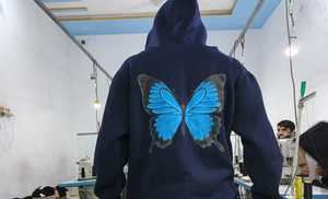 Custom Autumn ODM Heavyweight <b>Navy</b> Blue Solid Premium Cotton <b>Fleece</b> Windproof Breathable Unisex Streetwear Oversized Pullover - Product Image 5