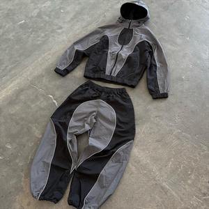 Lightweight Custom Mens Patchwork Windbreaker Polyester Nylon Tracksuit Mens Track <b>Zip</b> <b>up</b> <b>Jacket</b> and Shorts Set - Product Image 1