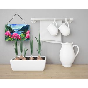 Washington Coast Rhododendrons Acuarela Colgante de pared Letrero de metal de aluminio para cocina Decoración para el hogar 8HX12W Placa de puerta multicolor - Product Image 3