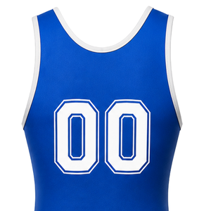 Men Royal Blue White Sublimated Wrestling Singlet Sleeveless Polyester <b>Athletic</b> Wrestling Suit Training Match Wear Clothing - Product Image 5