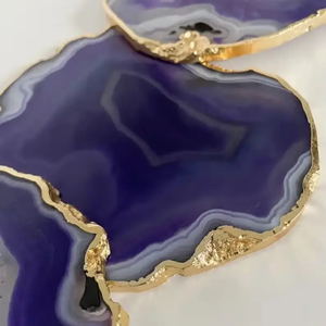 Wholesale Luxurious Modern Home Table Decor Elegant Feng Shui Style Natural Purple Agate <b>Coasters</b> <b>Gold</b> Trim Crystal Handmade - Product Image 3
