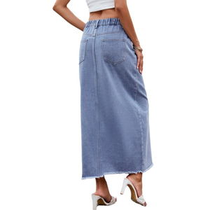 Falda Larga de Mezclilla Lavada con Efecto Nieve, Estilo Casual Elegante de Cintura Alta y Corte en A para Mujer, Ideal para Verano y Estilo Dulce y Elegante para Invierno - Product Image 1