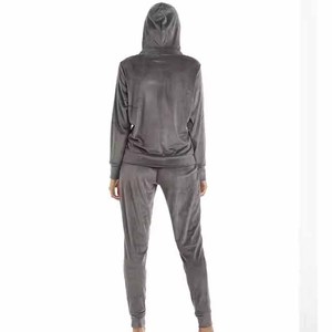 Women's Gray Hooded Zip-Up <b>Tracksuit</b> Full Sleeve Solid Color Casual Sweatshirt With Side Pockets Custom <b>velvet</b> Women <b>Tracksuit</b> - Product Image 4