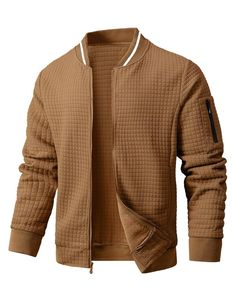 Chaqueta Ligera de Invierno para Hombre, de Alta Calidad, Estilo Letterman, con Cuello Alto, Logotipo Frontal Personalizable, Diseño Tejido, 100% Algodón - Product Image 1