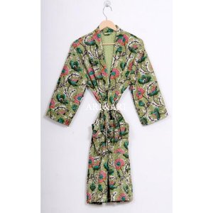 Robe Kimono Traditionnelle Indienne Vintage Kantha Faite à la Main pour Femme, 100% Coton, Motif Floral, Respirante, Idéale pour la Maison - Product Image 3