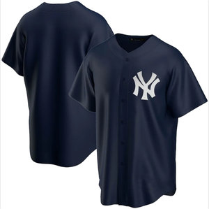 Maillot de baseball New York pour homme, bleu marine, polyester respirant, vêtements de sport pour adultes, col en V, design boutonné - Product Image 1