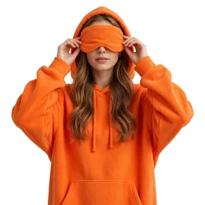 Sudadera con capucha oversize de felpa suave naranja brillante para mujer, con bolsillo canguro y cordón, estilo casual para estar en casa o de calle - Product Image 3