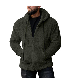 Sudadera con Capucha para Hombre, Color Verde Oliva, Cierre de Cremallera, Forro Polar, Ropa Casual de Invierno, Color Sólido, Manga Larga, 100% Algodón, Teñido Liso, Transpirable - Product Image 5