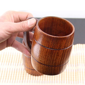 Handmade Wooden Beer Mug Barrel Shape Cup with Handle Vintage <b>Drinkware</b> for Home Bar Restaurant - Product Image 2