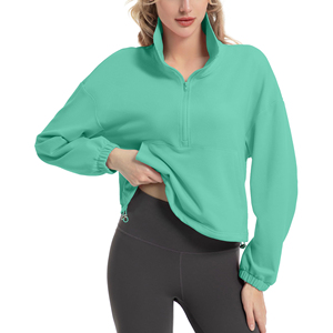 <b>Half</b> <b>Zip</b> Cropped Pullover <b>Sweatshirt</b> Casual Design <b>Women's</b> Athletic Crop Streetwear Fashion Bold Trendy Workout Gear <b>Sweatshirt</b> - Product Image 4